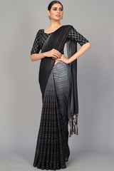 Buy Art Silk Woven Saree in Black - Back