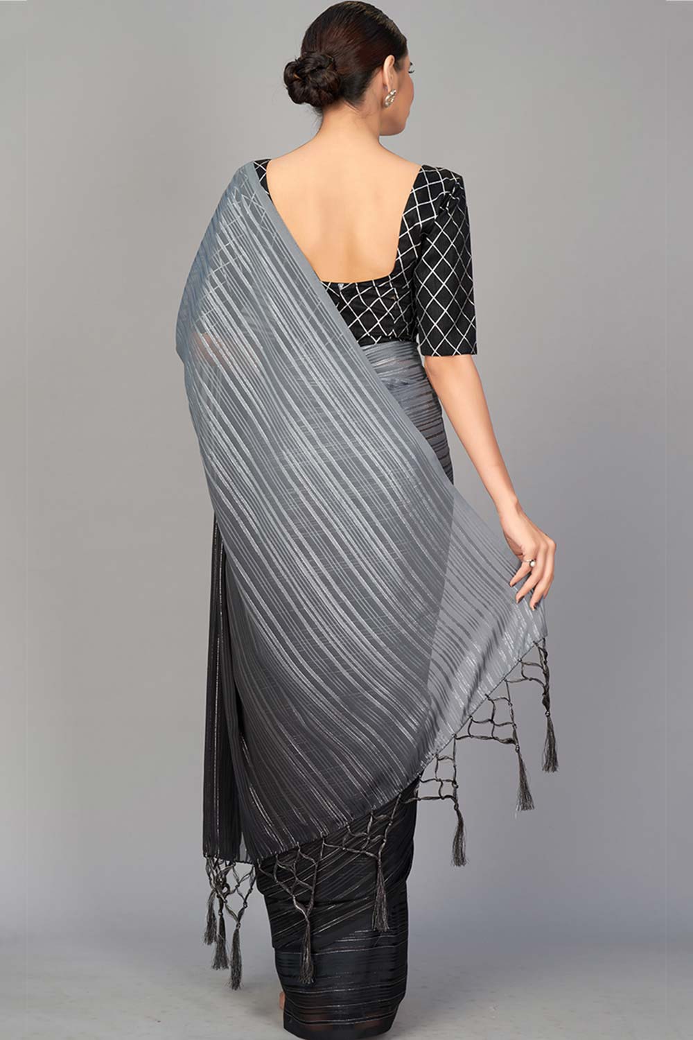 Buy Art Silk Woven Saree in Black - Front