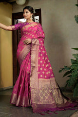 Pink Art Silk Zari Saree