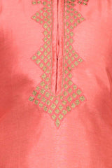 Boys Gajri Silk Neck Embroidered Kurta Pyjama Set