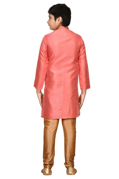 Boys Gajri Silk Neck Embroidered Kurta Pyjama Set