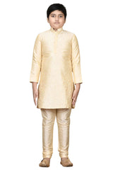 Boys Off White Silk Resham Thread Embroidered Kurta Pyjama Set