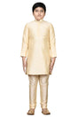 Boys Off White Silk Resham Thread Embroidered Kurta Pyjama Set