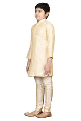 Boys Off White Silk Resham Thread Embroidered Kurta Pajama Set