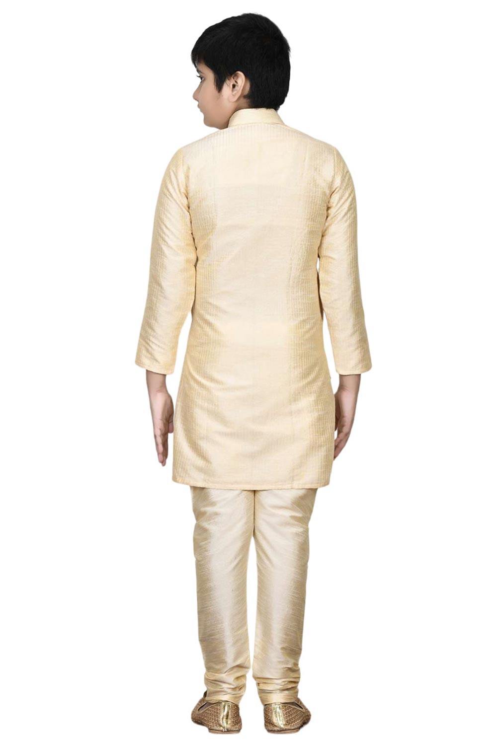 Boys Off White Silk Resham Thread Embroidered Kurta Pajama Set