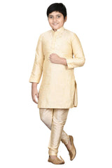 Boys Off White Silk Resham Thread Embroidered Kurta Pajama Set