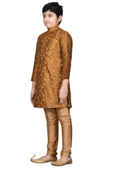 Boys Mehndi Silk Resham Thread Embroidered Kurta Pyjama Set