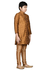 Boys Mehndi Silk Resham Thread Embroidered Kurta Pyjama Set