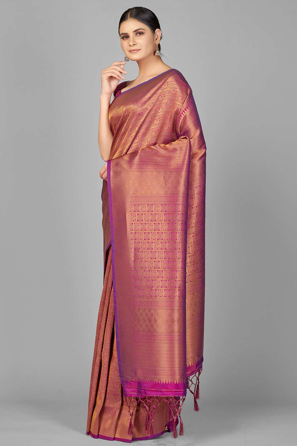 Buy Art Silk Woven Saree in Magenta - Back