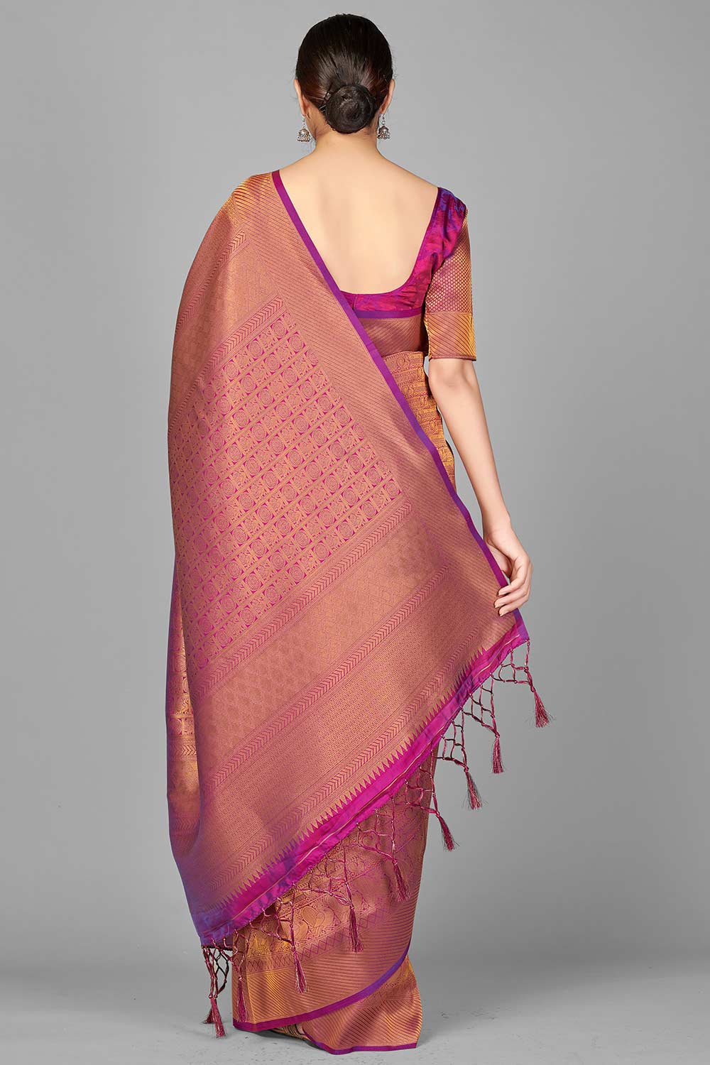Buy Art Silk Woven Saree in Magenta - Front