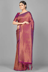 Buy Art Silk Woven Saree in Purple - Back