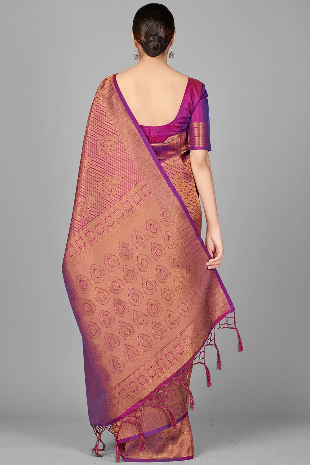 Buy Art Silk Woven Saree in Purple - Front