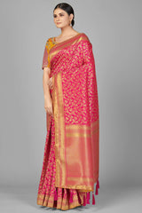 Buy Art Silk Woven Saree in Rani Pink - Back