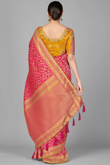 Buy Art Silk Woven Saree in Rani Pink - Front