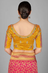 Buy Art Silk Woven Saree in Rani Pink - Zoom in