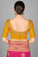 Buy Art Silk Woven Saree in Rani Pink - Zoom in