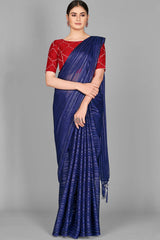 Buy Art Silk Woven Saree in Navy Blue Online