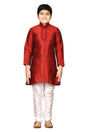 Boys Maroon Silk Neck Embroidered Kurta Pyjama Set