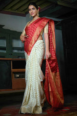 Red And Off-White Art Silk Zari Saree