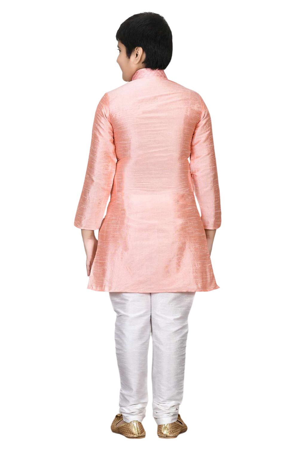 Boys Pink Silk Neck Embroidered Kurta Pajama Set