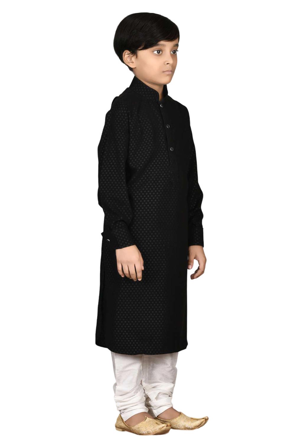 Boys Black Broket Printed Kurta Pajama Set