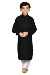 Boys Black Broket Printed Kurta Pajama Set