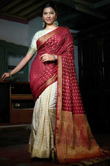 Maroon And Beige Art Silk Zari Saree