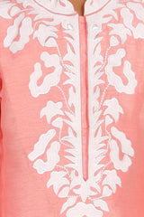 Boys Pink Silk Neck Embroidered Kurta Pajama Set