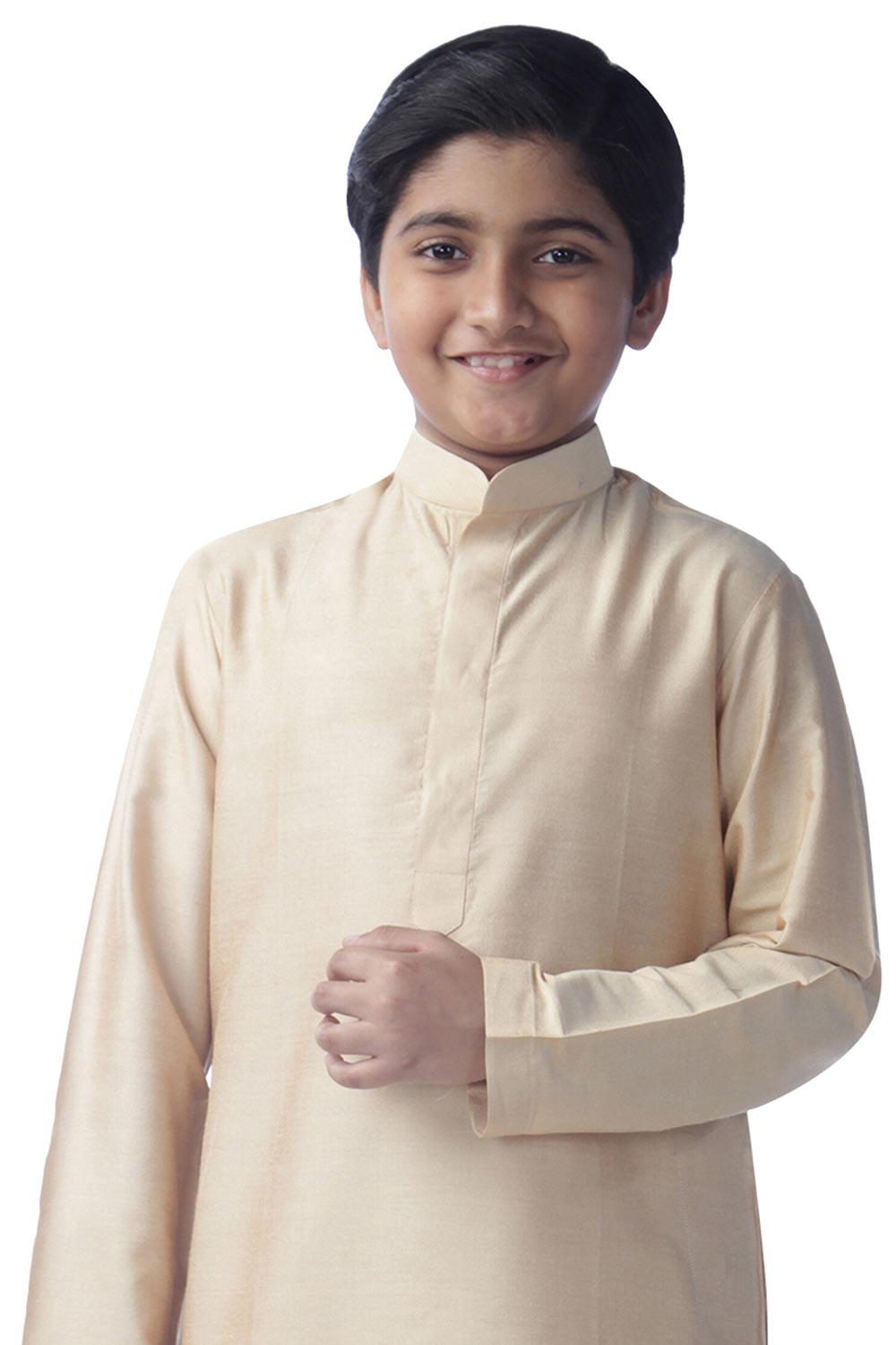 Boys Off White Silk Solid Kurta Pajama Set