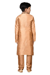 Boys Gold Silk Neck Embroidered Kurta Pajama Set