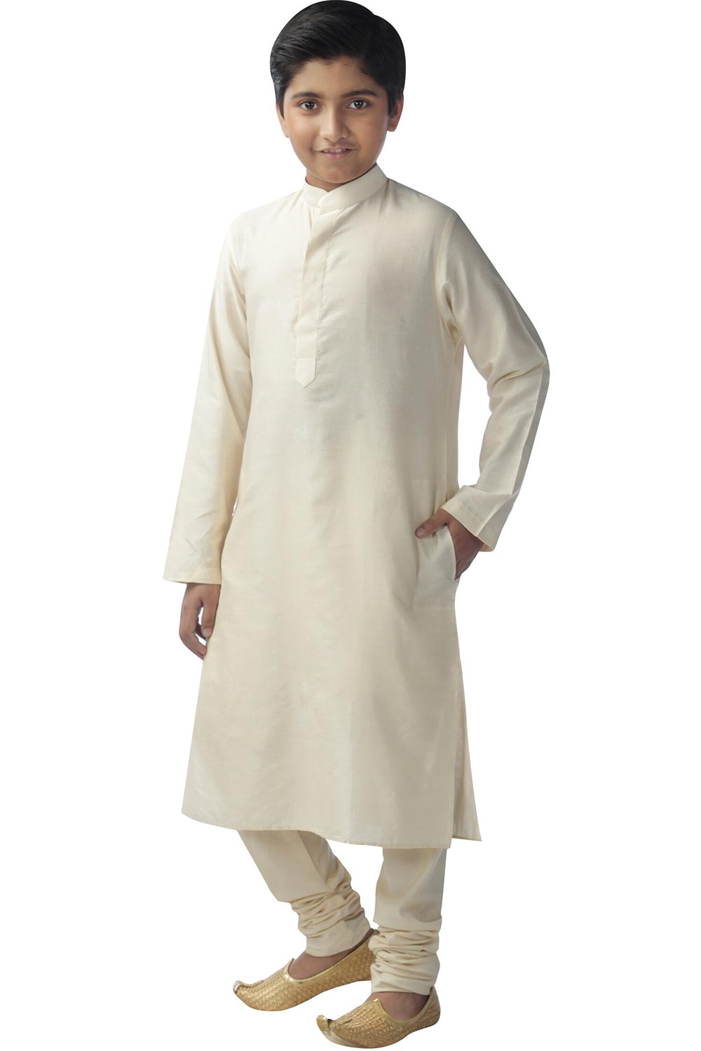 Boys Lemon Silk Solid Kurta Pajama Set