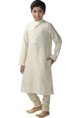 Boys Lemon Silk Solid Kurta Pajama Set