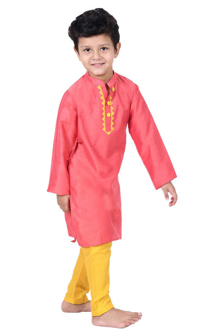 Boys Gajri Silk Neck Embroidered Kurta Pajama Set