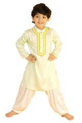 Boys Lemon Silk Neck Embroidered Kurta Pajama Set