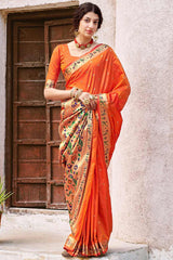 Buy Banarasi Art Silk Zari Woven Saree in Orange Online