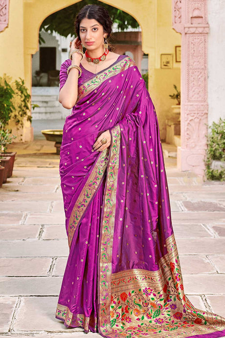 Buy Banarasi Art Silk Zari Woven Saree in Purple Online