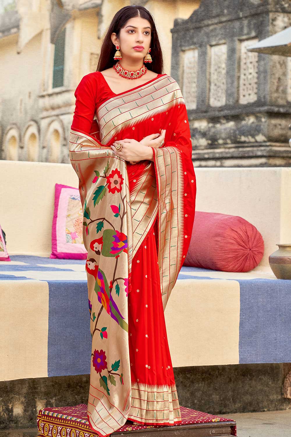 Buy Banarasi Art Silk Zari Woven Saree in Red Online