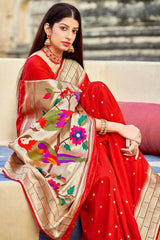 Buy Banarasi Art Silk Zari Woven Saree in Red - Back