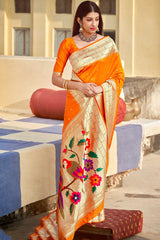 Buy Banarasi Art Silk Zari Woven Saree in Orange Online