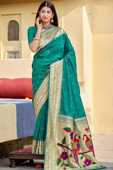 Buy Banarasi Art Silk Zari Woven Saree in Turquoise Online