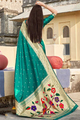 Buy Banarasi Art Silk Zari Woven Saree in Turquoise - Back