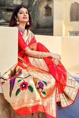 Buy Banarasi Art Silk Zari Woven Saree in Red - Back