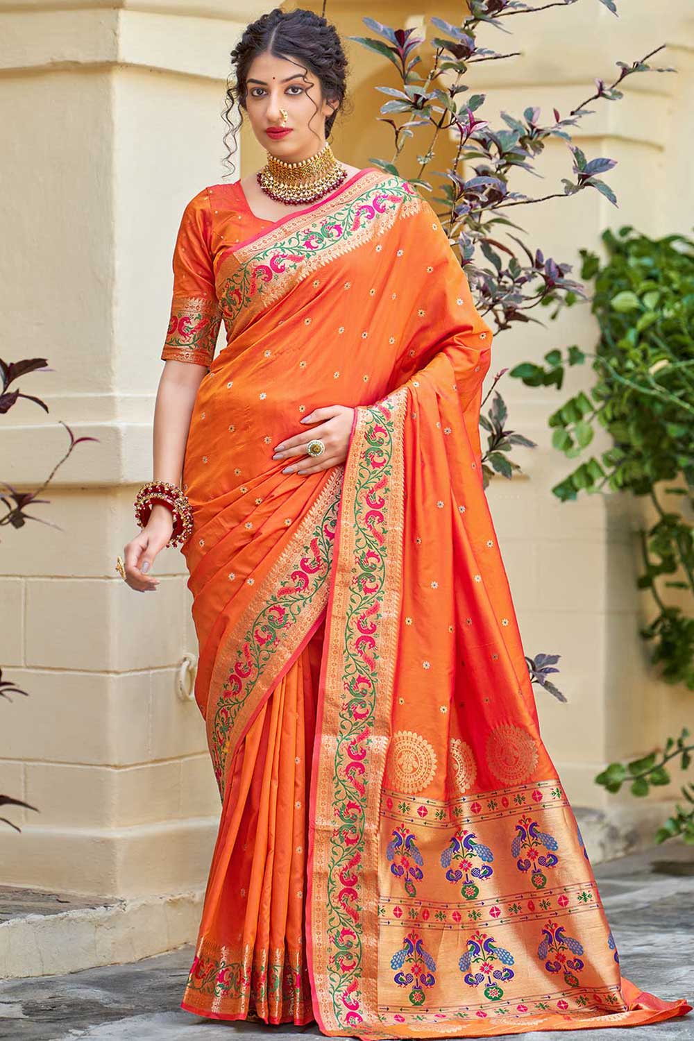 Buy Banarasi Art Silk Zari Woven Saree in Orange Online