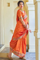 Buy Banarasi Art Silk Zari Woven Saree in Orange - Front