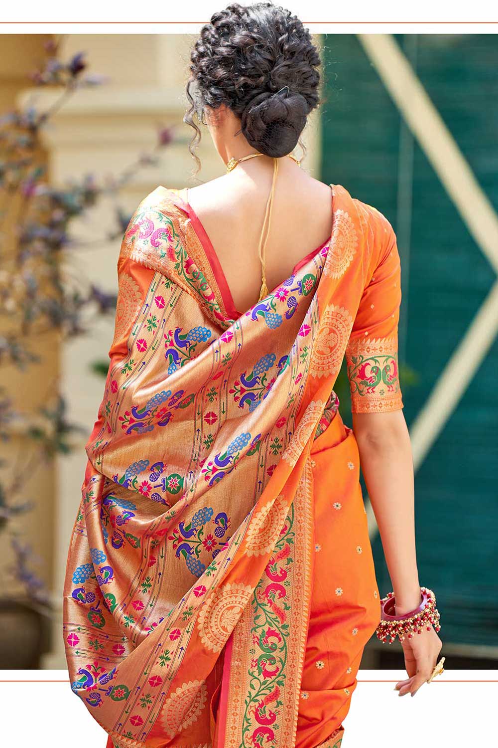 Buy Banarasi Art Silk Zari Woven Saree in Orange - Side