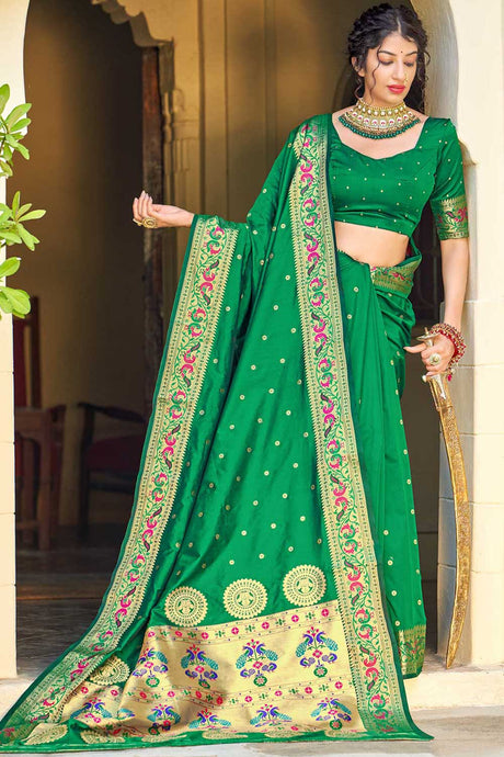 Buy Banarasi Art Silk Zari Woven Saree in Green Online