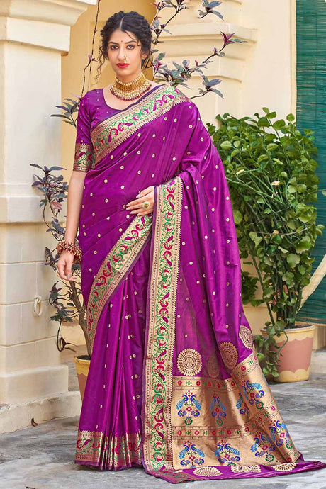 Buy Banarasi Art Silk Zari Woven Saree in Purple Online