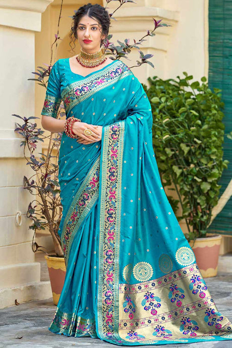 Buy Banarasi Art Silk Zari Woven Saree in Sky Blue Online