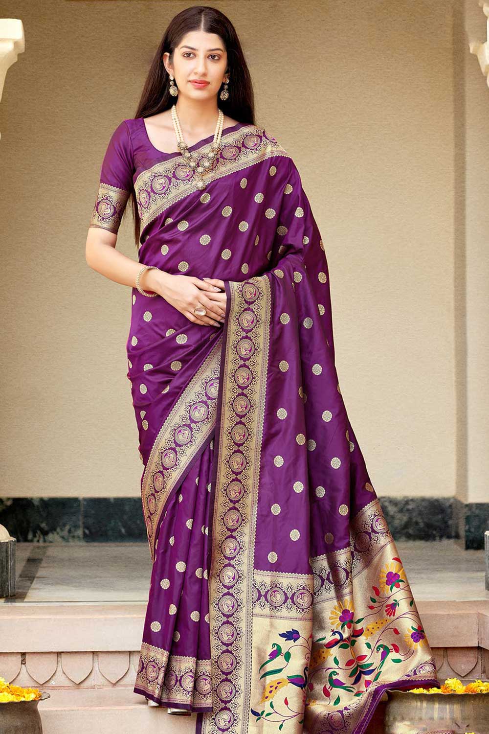 Buy Banarasi Art Silk Zari Woven Saree in Purple Online