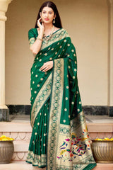 Buy Banarasi Art Silk Zari Woven Saree in Dark Green Online